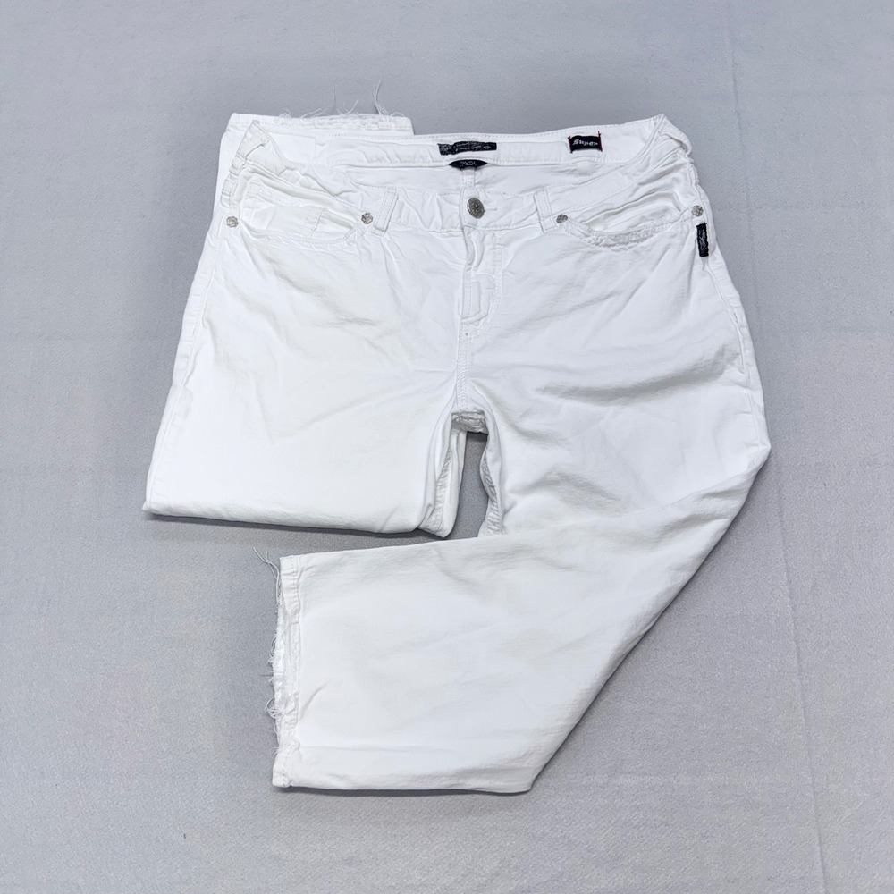 Silver Jeans Co Suki High Capri Women 18 White Denim Frayed Hem